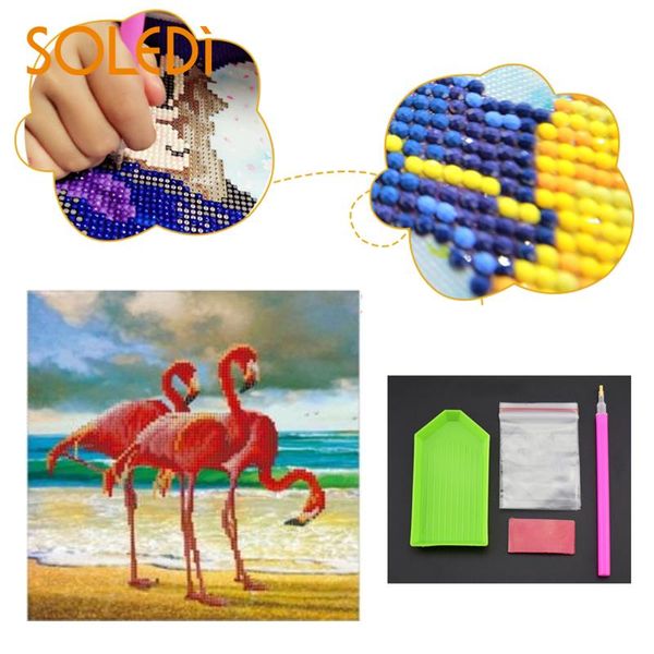 

cross stitch diamond painting modern flamingo needlework craft diy full drill