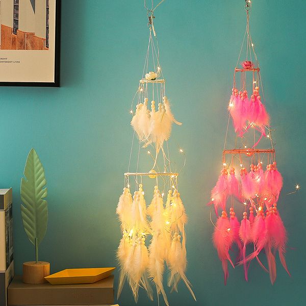 Colorful Led Big Feathers Handmade Dream Catcher Bedroom Decoration Dreamcatchers Wind Chimes Wall Hanging Decoration Xr145 Novelty Toys Novelty Toys
