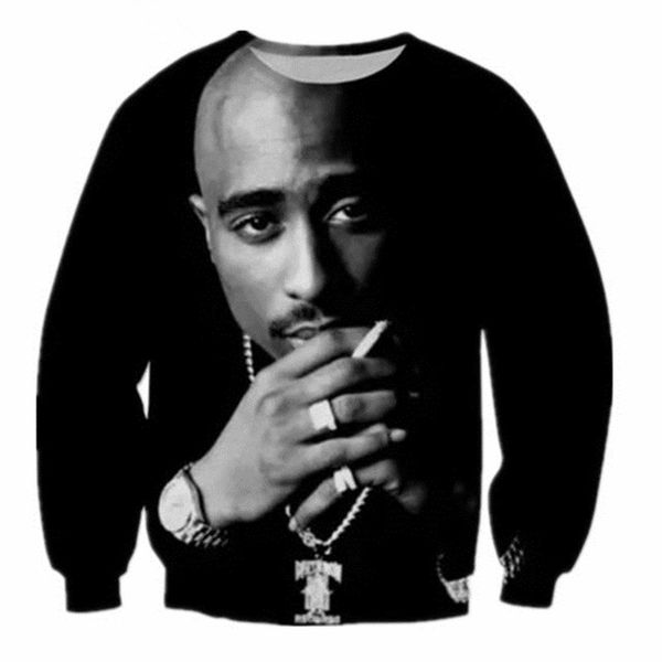

новая мода прохладный толстовка толстовки мужчины женщины 3d печати супер звезда рэппер 2pac тупак горячий стиль уличная одежда рукав одежда, Black