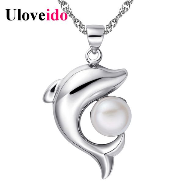 

5%off sweet dolphin shaped pendant choker silver chain simulated pearl choker necklace jewelry collane e ciondoli uloveido n1076