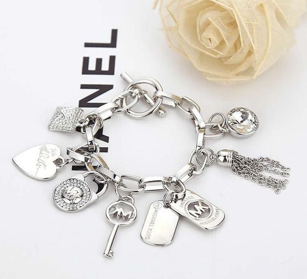 

Love heart alloy key bracelet gem 925 terling ilver gold plated pendant charm bracelet bangle jewelry for men women b029