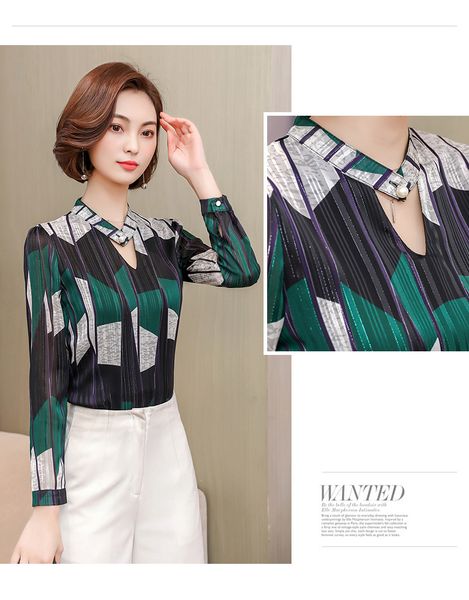 

fashion v collar shirt, striped bright silk blouse, bottom shirt, White