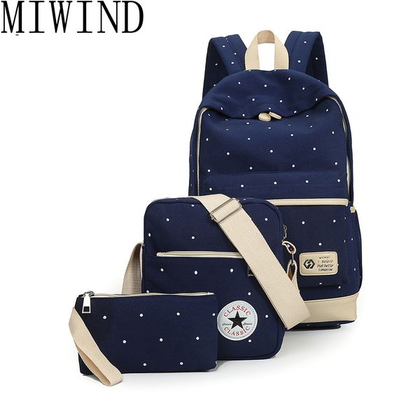 

miwind 2017 bag dots printing women backpack set school bags for teenage girls canvas printing candy color tjc940