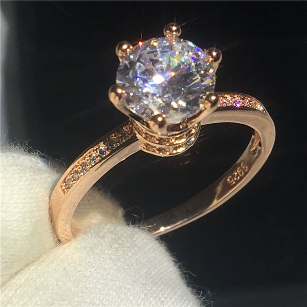 

fashion lady crown ring 1ct 5a zircon cz rose gold filled 925 silver wedding band rings for women bridal jewelry gift, Slivery;golden