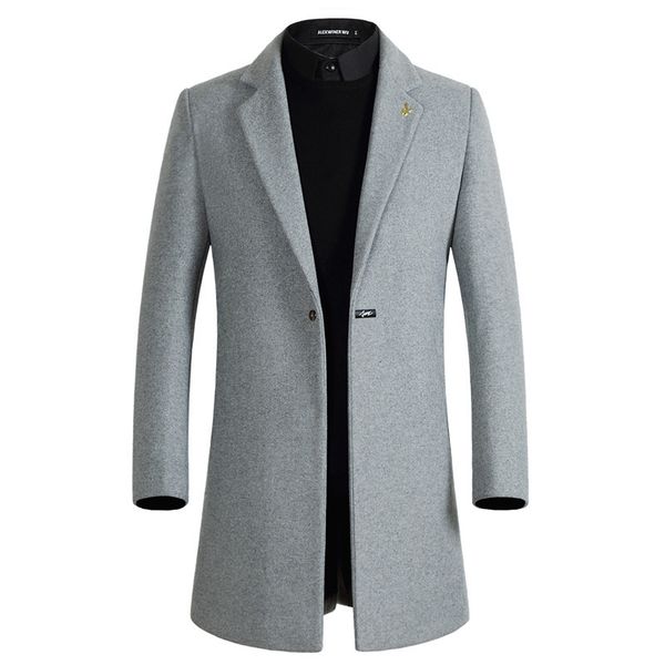 

new men's long windbreaker jacket fashion business casual men's stand collar slim wool jacket coat abrigo hombre xd548, Black