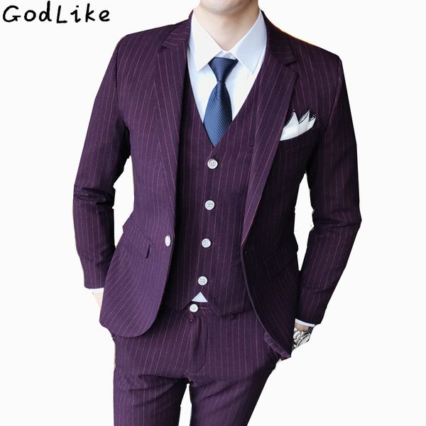 

new 2017 good quality striped mens suits wedding groom fashion single button male dress suits slim fit men brand, White;black