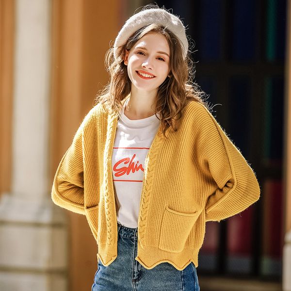 

autumn winter women casual loose long sleeves pockets sweaters euro-american fashion elegant knitted cardigan sweater, White;black