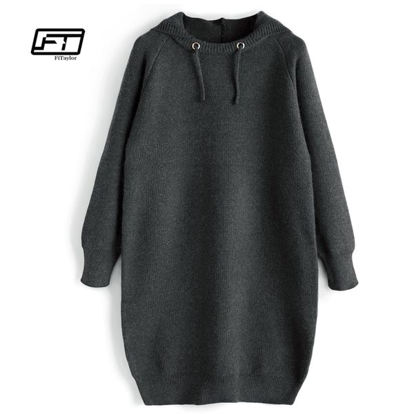 

fitaylor women autumn winter sweater dress casual hooded thickening long sleeve knitted bodycon sweater dress, White;black