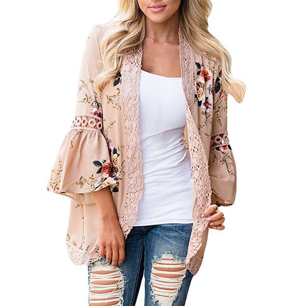 

spring autumn women fashion chiffon blouse fashion floral print cardigan lace shirt casual women blouses zld744, White