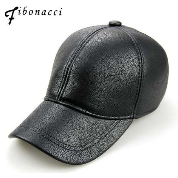 Fibonacci alta qualidade homens boné de beisebol de couro interior tampão preto para homens clássico ajustável orelha flap outono inverno chapéu