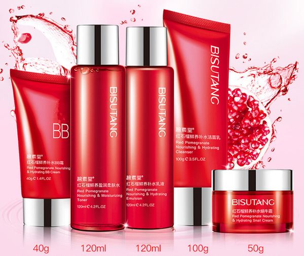 

bisutang red pomegranate fresh breeding replenishing water 5 piece set moisture replenishing water facial care suit skin care suit ship