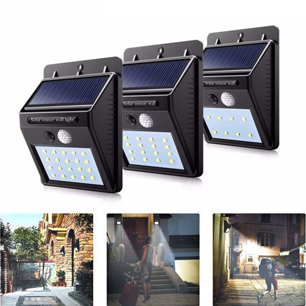 

8/16/20 led солнечный свет питание панели водонепроницаемый pir motion sensor настенный светильник для двор забор сад двор путь