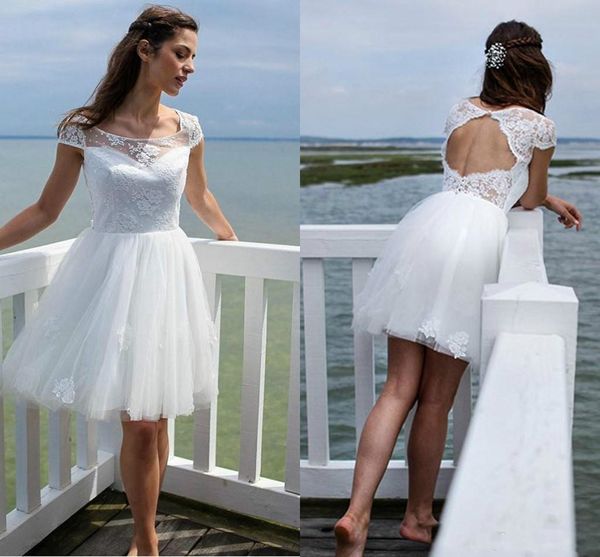

Modest Lace Hollow Short Wedding Dresses Beach Sheer Garden Litter Bride Dress Country Vestido de novia Bridal Gown Plus Size Arabic