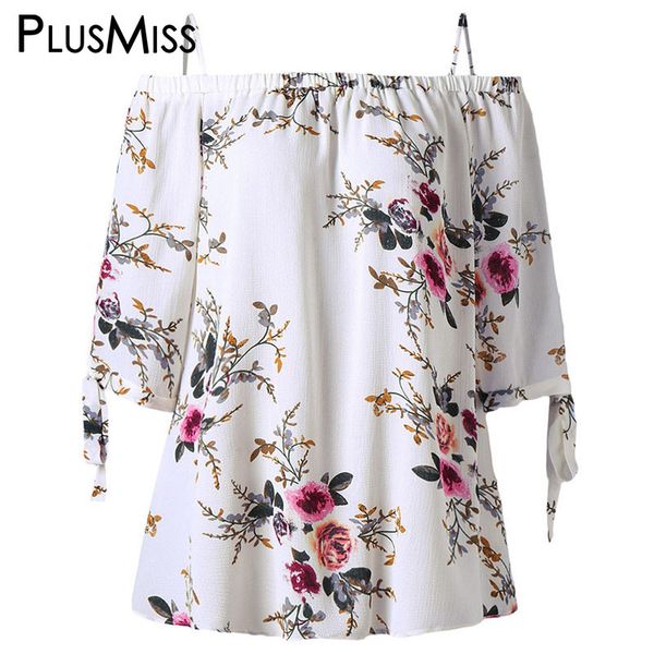 

PlusMiss плюс размер 5XL с плеча топ Женская одежда Boho цветочный принт лето шифон блузк