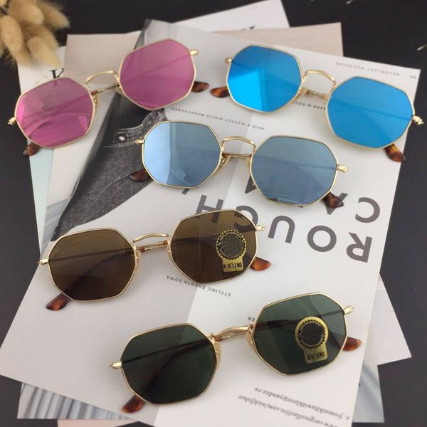 

brand designer 3556 sunglasses men women metal frame mirror uv400 glass lenses octagonal sun glasses with cases and box, White;black