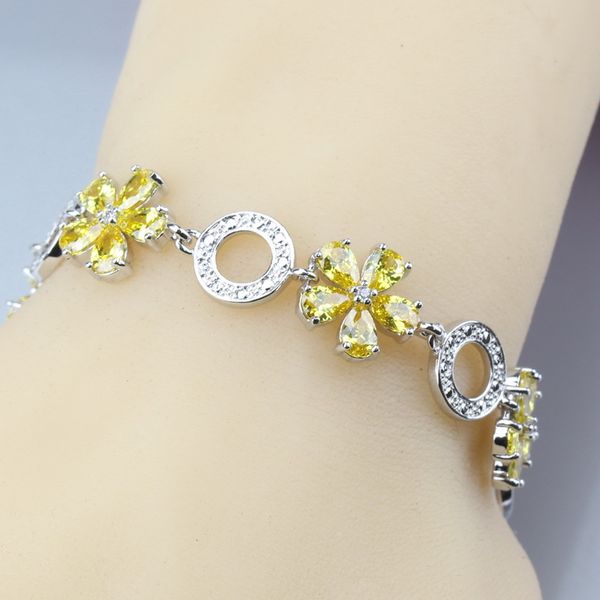 

manny trinket 11-color silver flower sparkling jewelry yellow zircon adjustable link chain bracelet length 21cm gift box, Black