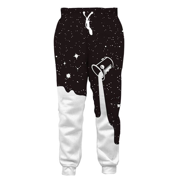 

men sweatpants funny galaxy pouring milk print pants black white color loose casual trousers pantalones hombre