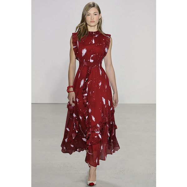 

women summer dress 2018 white graffiti print burgundy / blue chiffon long dress round neck sleeveless ruffle elegant maxi, White;black