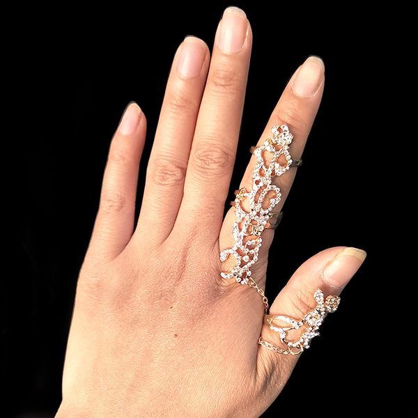 

hexinrings multiple finger stack knuckle band crystal set womens fashion jewelry engagement rings for women, Golden;silver
