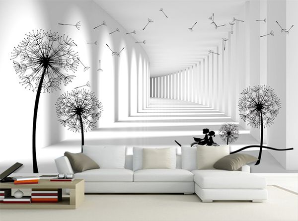 Grey White Brick Lover Riding Dandelion Floral Glitter Wallpaper Walls For 3d Livingroom Vintage Papel De Parede Pintado Tijolo 3d Wallpapers A Hd