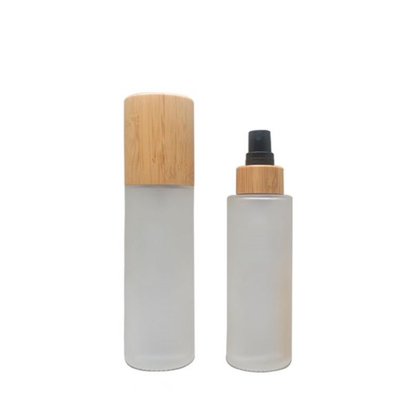 Flacone spray da 100 ml 120 ml di grado superiore con tappo in bambù, flacone ricaricabile liquido in vetro cosmetico, contenitori cosmetici
