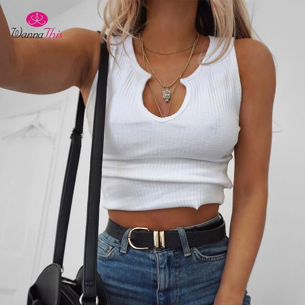 

wannathis ribbed cotton white tank women sleeveless front cut knitted crop 2018 summer casual fashion tees female
