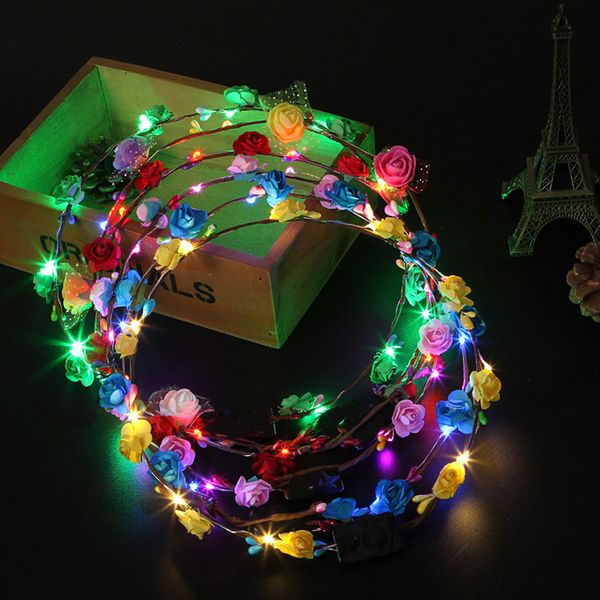 

7 style fashion luminous headwear rattan flower wreath led hair band round party wedding decoration headband for women and girls b