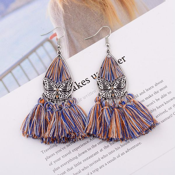 

amader ethnic bohemian tassel earrings for women butterfly alloy silk twine dangle earrings pendientes mujer moda hqe929, Silver