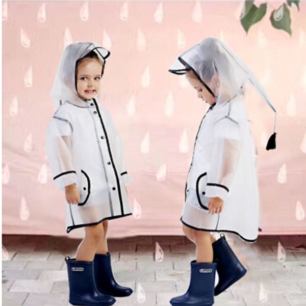 

children transparent raincoat fashion hooded tassel waterproof rainwear hot sale kids clear single person windproof raincoats