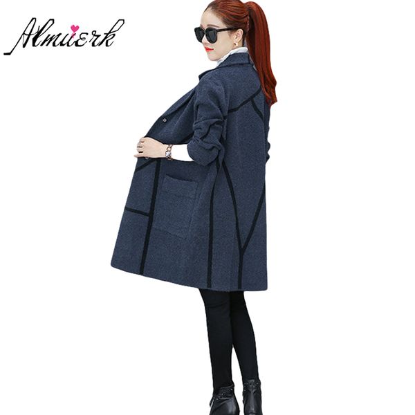 

2017 autumn winter women sweater jacket fashion medium long wool knitted jacket korean women knitted cardigan slim coat yz434, White;black