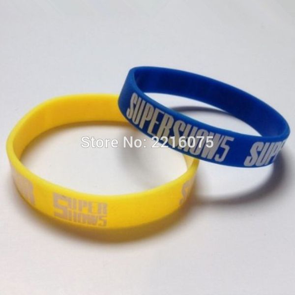 

300pcs silkscreen printed k-pop super junior sj show5 wristband silicone bracelets by dhl express, White