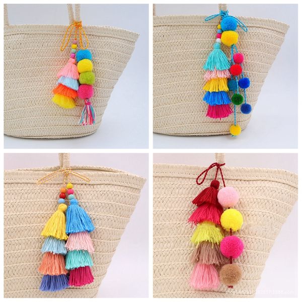 

1pc colorful tassel keychain pompom charm pendant diy keyring for key chain bag handmade jewelry accessories syt9413, Silver