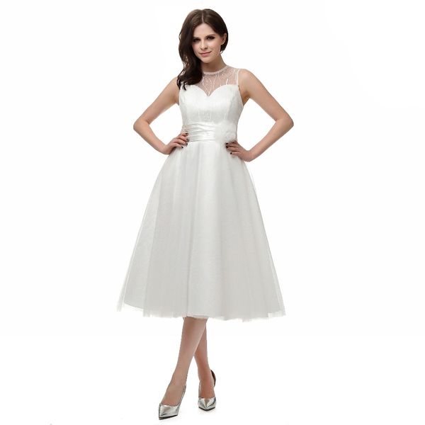 

summer covered button short wedding party gowns bridesmaids dresses 2019 handmade flower tea length a line pleats bridal modern tulle, White