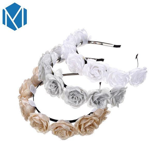 

m mism fashion elegant women silk flora hairband wedding korean shiny flower wreath hair bands for women girls hair accessories