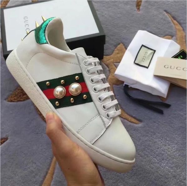 

2019 designer new boy luxury pearl sneakers girls rivets light bottom casual shoes outdoor running shoes