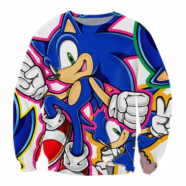 

новая мода мультфильм соник синий hedgeho забавный 3d печать для толстовки мода одежда женщины мужчины толстовка свободного покроя пуловеры, Black