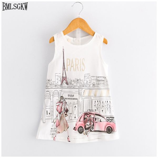 

Марка летние девушки одеваются мода Париж Эйфелева башня печати Детские платья д