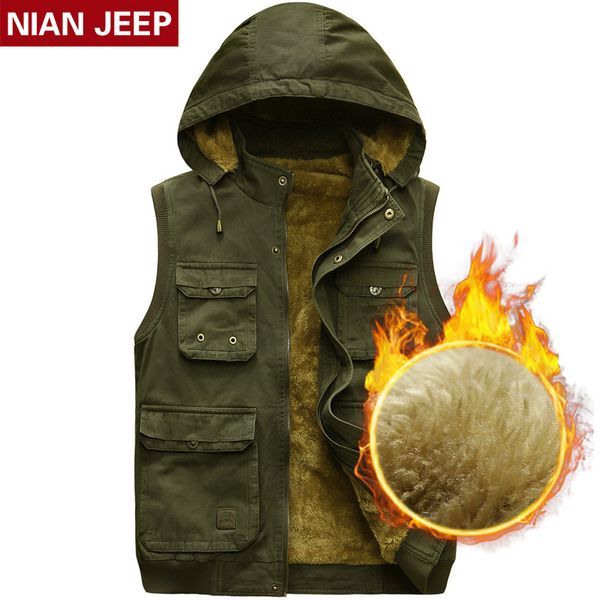 

nian brand clothing mens winter hooded collar wool liner warm waistcoat and vests 116, Black;white