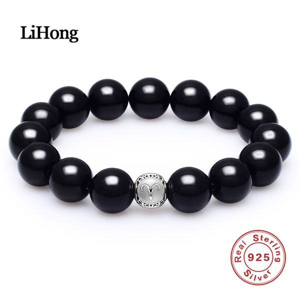 

charms bracelet men natural stone bead bracelet with aries silver charm pulseira masculina bangles, Golden;silver