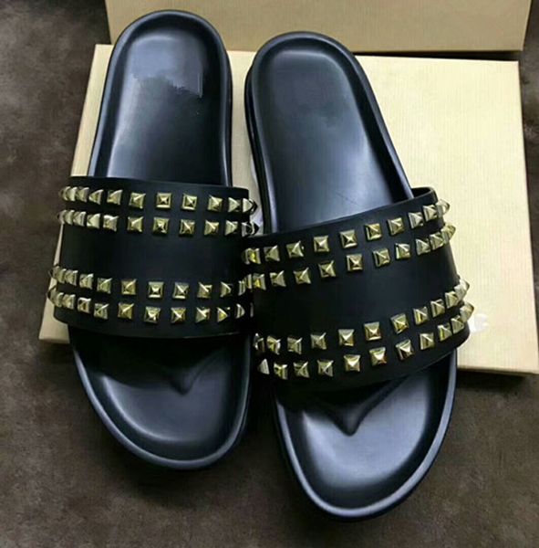 

factory customization summer luxury men women black leather spikes red bottom sandals slipper indoor outdoor slipper designer sandal