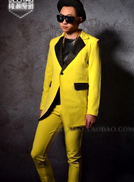 

человек хань издание новой моды личность якорь бар певица сценические костюмы танец желтый длинный костюм куртка m - 2 xl, Black;red