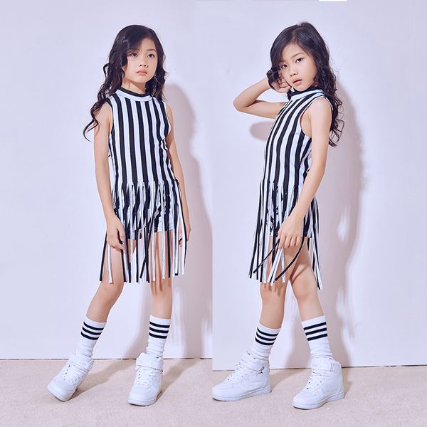 

hip hop dance costume girls jazz modern costumes kids cheerleading striped vest shorts stage outfit street dance clothing dn1801, Black;red