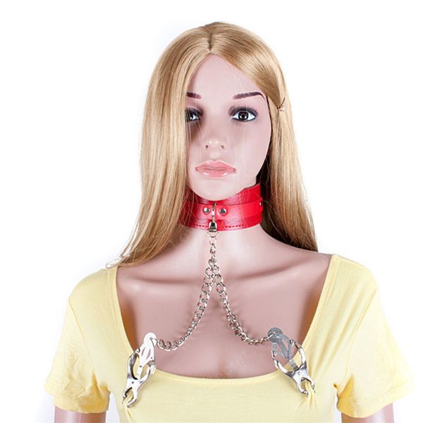 

neck games collar toys for couples pu leather slave nipple metal clamps women lovers for toys bondage collar erotic coljj