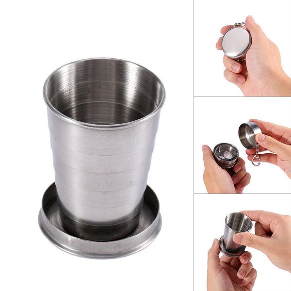 

portable stainless steel folding drinking wine cup mug for outdoor travel picnic key chain collapsible telescopic cup 75ml cca9215 ship
