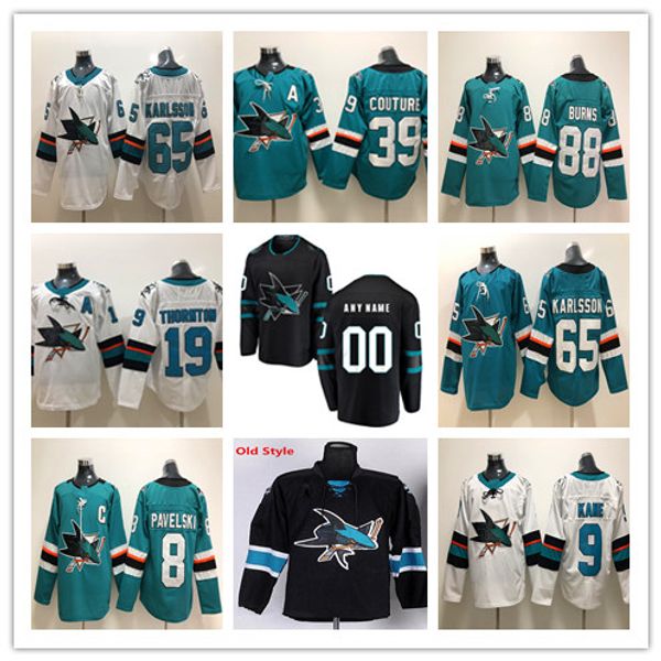 

2019 san jose sharks 65 erik karlsson 8 joe pavelski 88 brent burns 19 joe thornton 39 couture 9 evander kane third alternate black jerseys, Black;red
