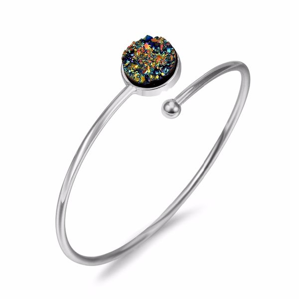 

dayoff open boho female bangles gold resin circle round hand cuff bangle charms bracelets for women punk ajustable bracelet b796, White