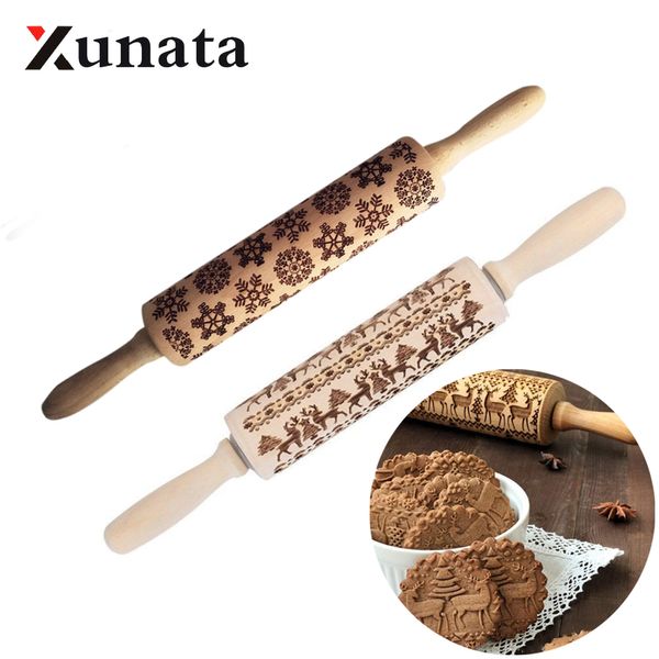 1 PC DIY Cozinha de Natal Embossing Rolling Pin Cozimento Fondant Bolo Biscoito Biscoito Massa Gravada Rolo De Neve Pastelaria Placas C18111501