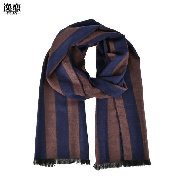 

yi lian brand men scarf brown navy mix british style fashion striped winter long classic scarves men yl264, Blue;gray