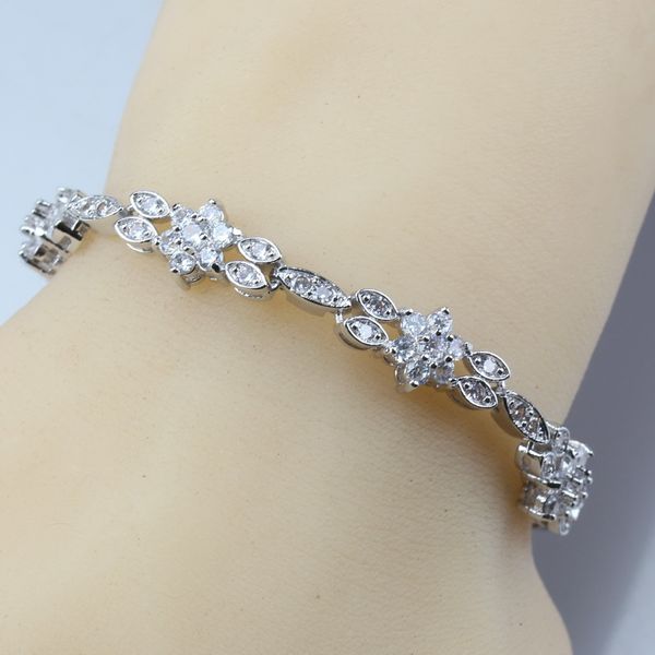 

pure small flower link chain bracelet length 17cm 925 sterling silver white zircon jewelry for women/girl ing, Black