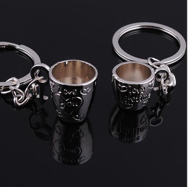 

creative love lovers cup cup metal keychain, Silver